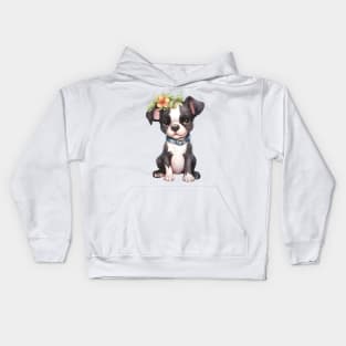 Watercolor Boston Terrier Dog with Head Wreath Kids Hoodie